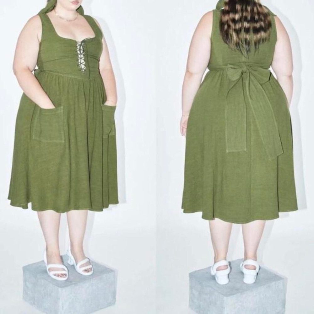 Fashion Brand Company Olive Green Sleeveless Lace-Up Midi Dress